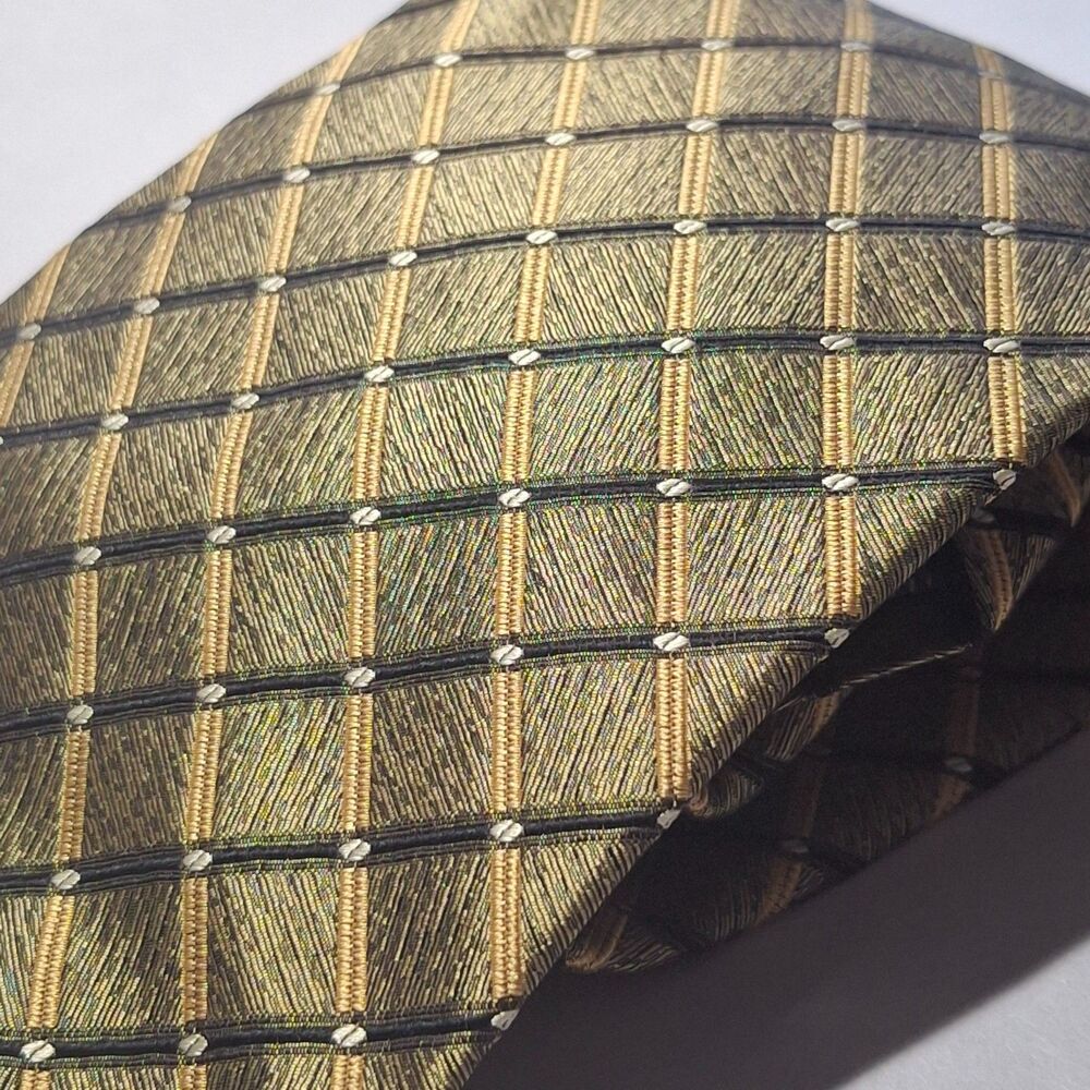 Valerio Garati Mens Silk Tie Gold Black Geometric Y2K 90s Vintage Wide
